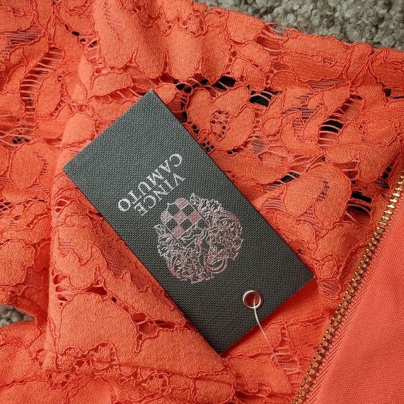 NWT Vince Camuto Lace Coral Pink Orange Sheath Dress Women's Size 10 3/4 Sleeves - Picture 7 of 16